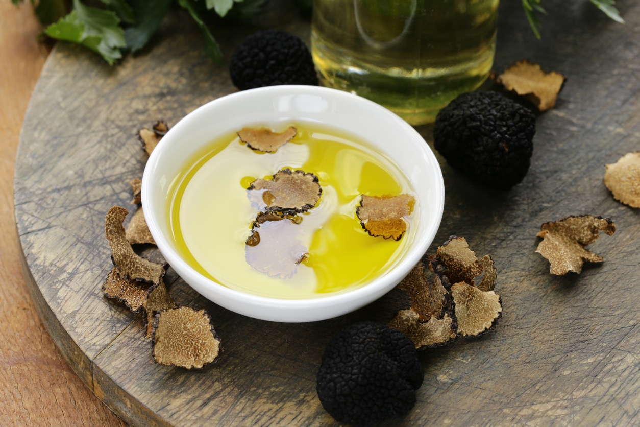 Flavored olive oil drizzled over a dish