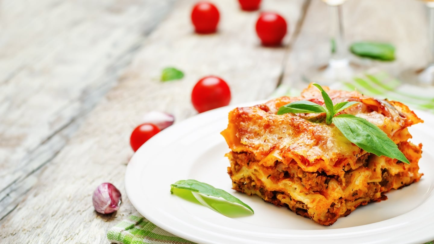 A slice of homemade lasagna
