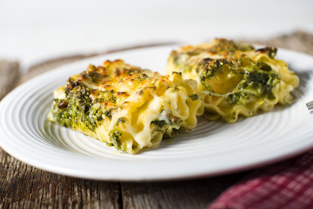 Lasagna with pesto and smoked salmon
