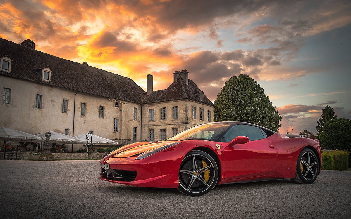 Ferrari on the road near San Gimignano