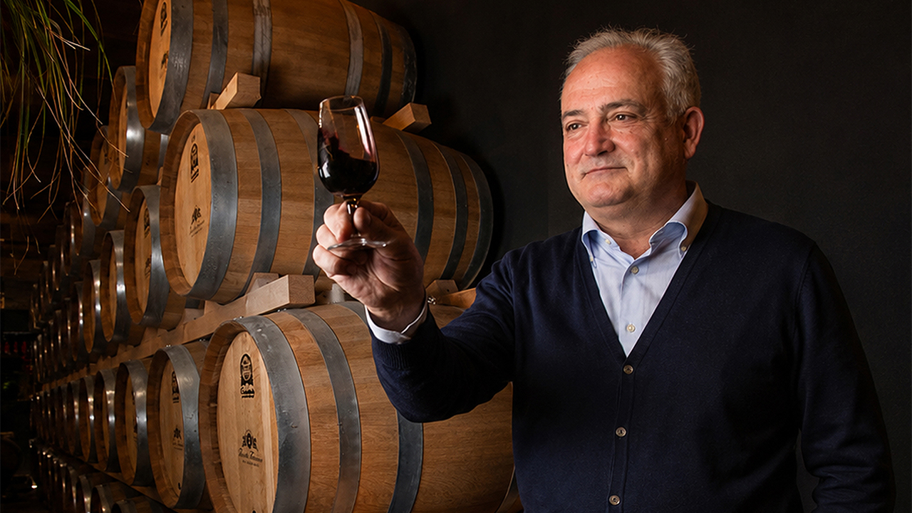 Pierluigi Giachi in Winery With Wine Glass