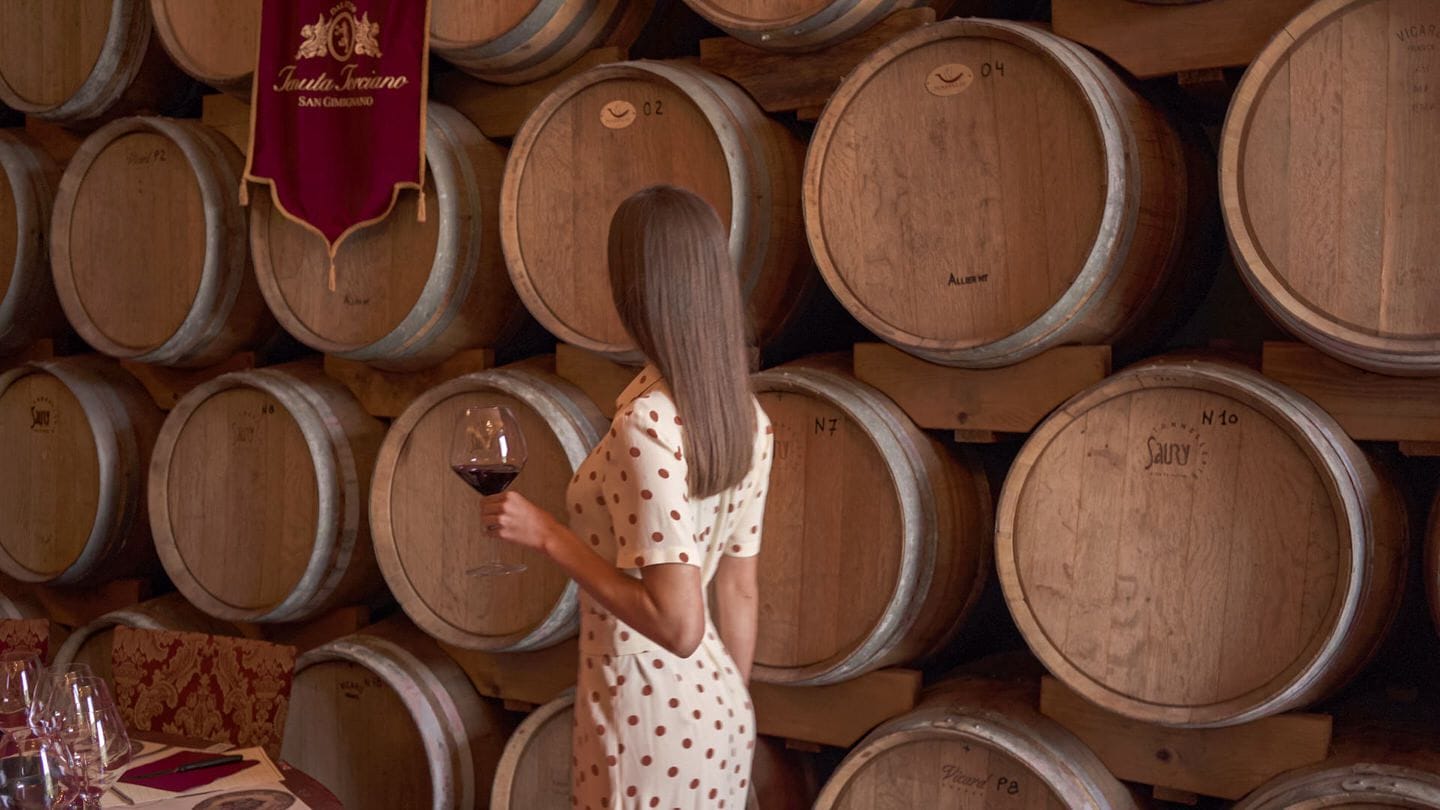 The warm barrel cellars of Tenuta Torciano in the Tuscan countryside