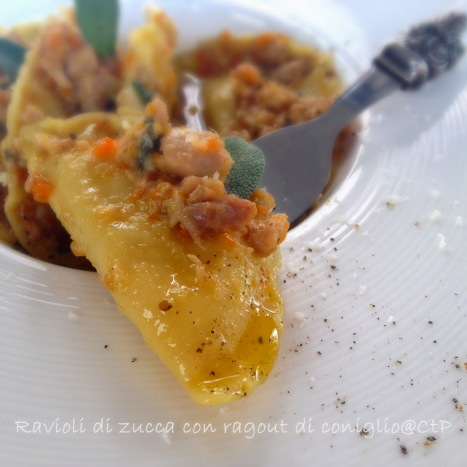 Ravioli di zucca al ragout di coniglio